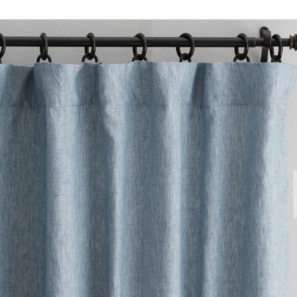 Pottery Barn Other - Pottery Barn Classic Belgian Flax Linen Curtain w/ Blackout Lining Blue Chambray